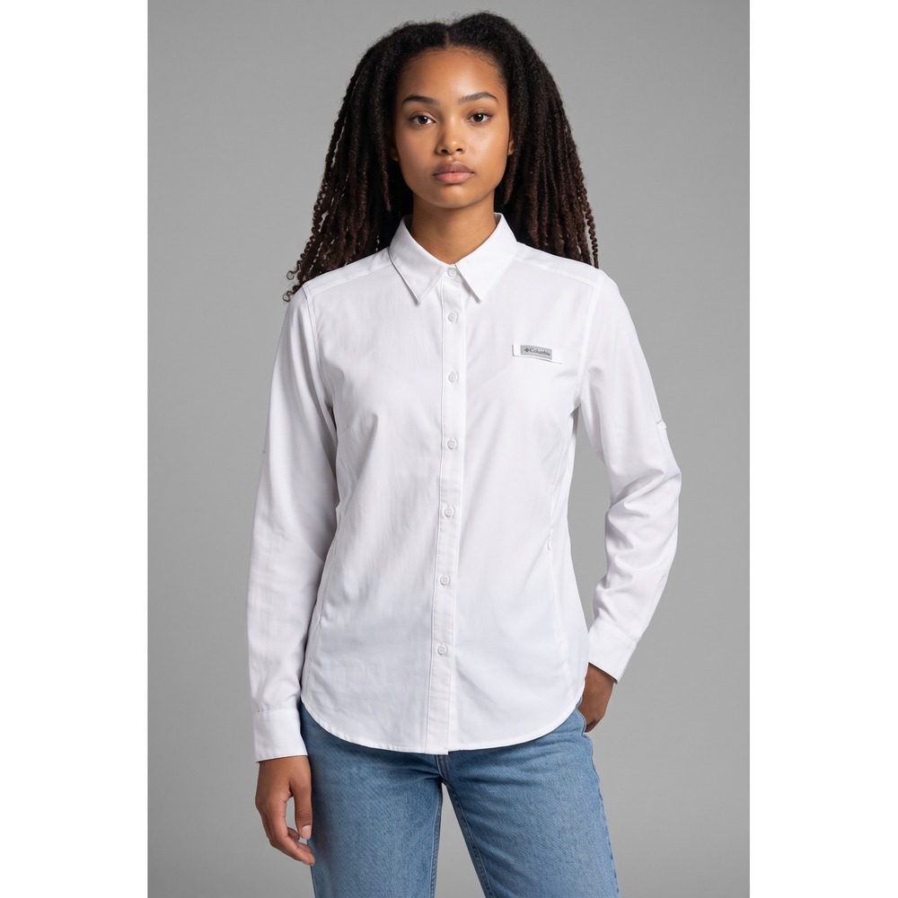 Columbia PFG Tamiami II Long Sleeve Fishing Shirt White Women Large FL7278 UPF40